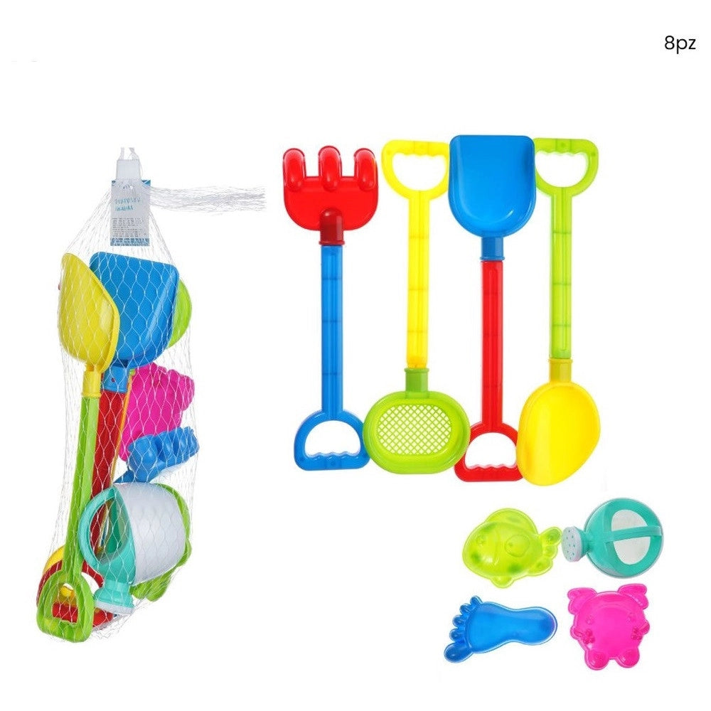 Trade Shop - Set 8pz Di Giocattoli Da Spiaggia Per Bambini Con Accessori Mare Estate Sabbiera 618567 -