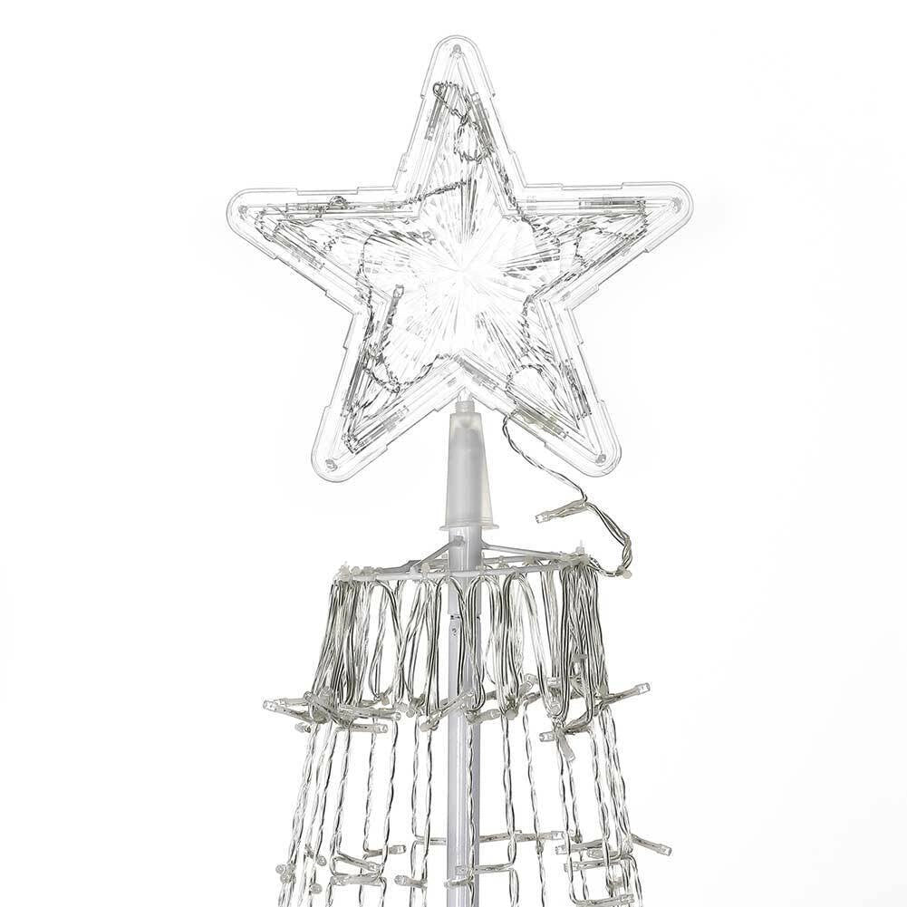 Albero Natale Luminoso 220cm 592 LED Bianco Caldo 8 Giochi Luce Metallo Esterno