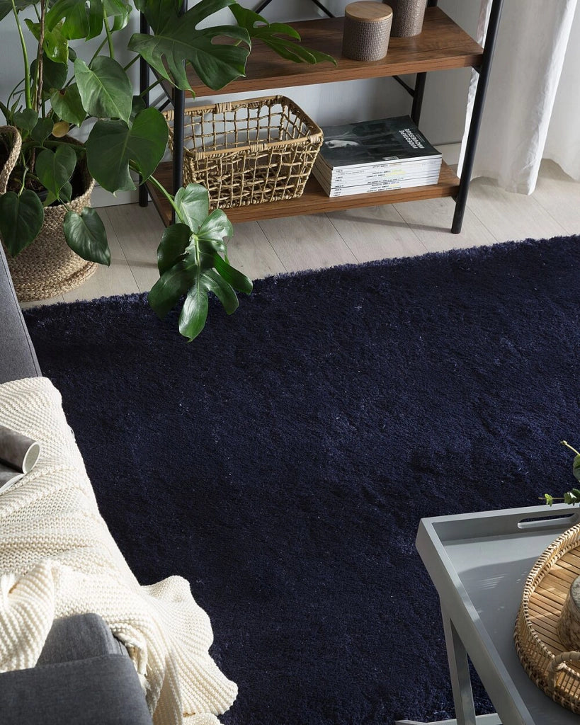 Tappeto Shaggy in cotone blu in misto poliestere 200 x 200 cm soffice pelo denso