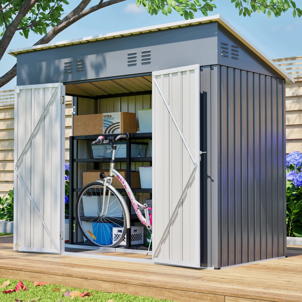 Grande Casetta Da Giardino In Metallo 242×120×192 Cm Con Tre Porte E Due Serrature