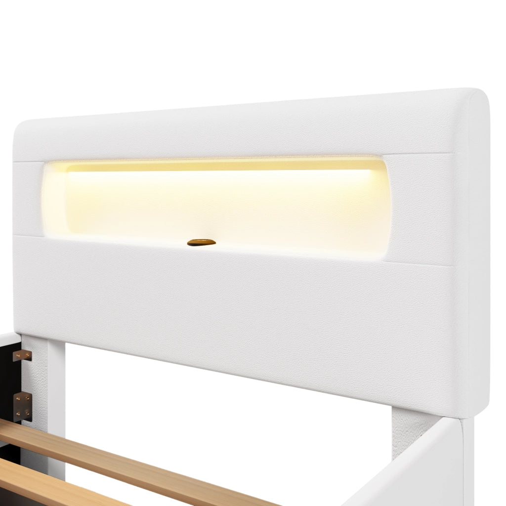 LETTO con cassetto 90x200 cm in PU bianco con LED
