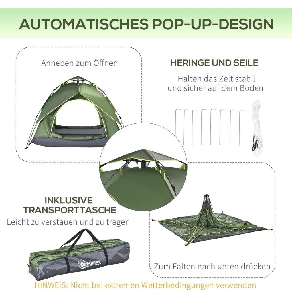 Tenda da campeggio per 3 persone verde scuro con doppio telo
