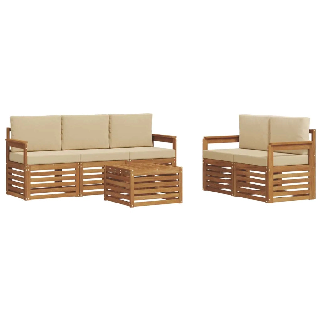 Set divani 6 pcs Naturale e Beige Legno di Acacia Massello