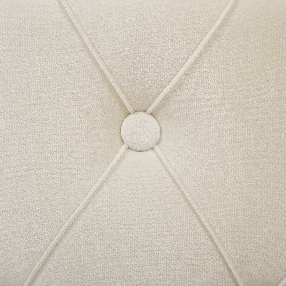 Set di pouf portaoggetti in velluto di poliestere bianco con rivestimento capitonnè base dorata design retrò
