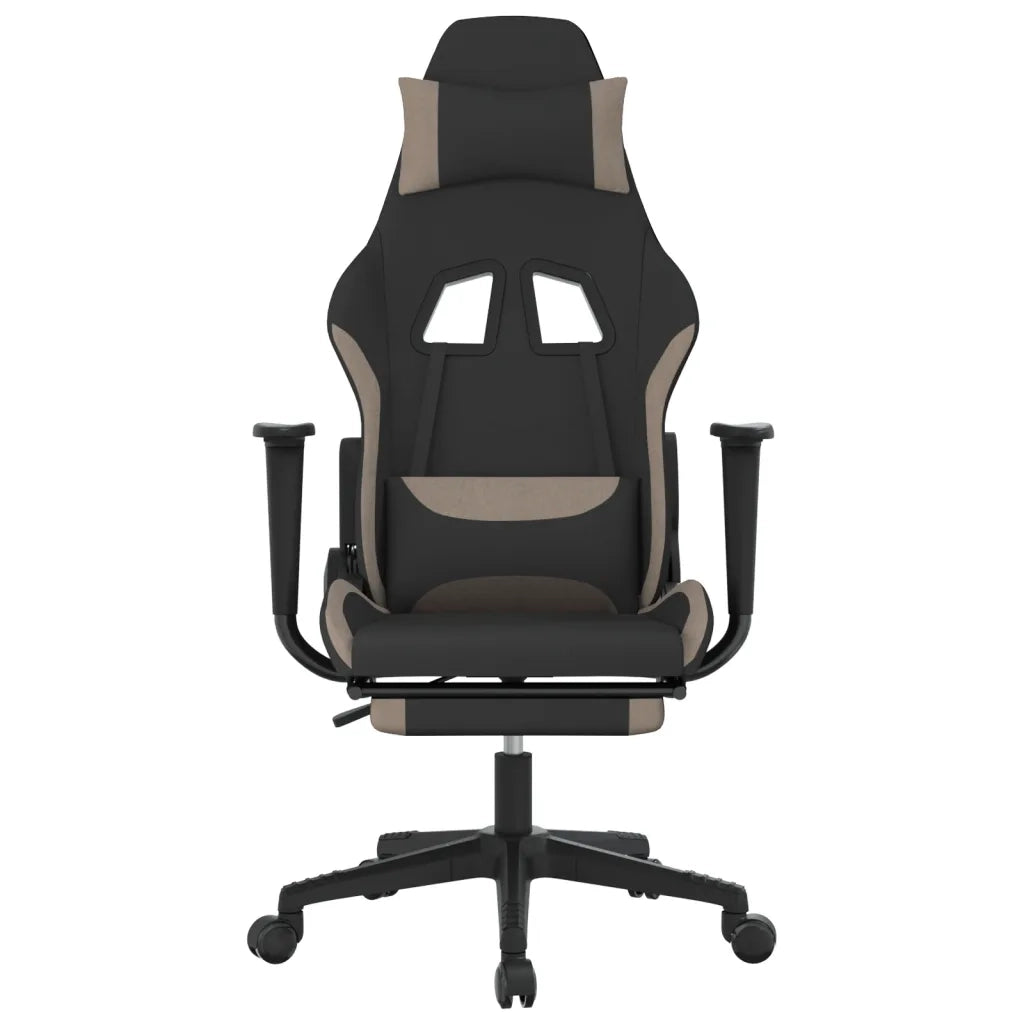 Sedia da Gaming con Poggiapiedi Nero e Tortora in Tessuto 3143745