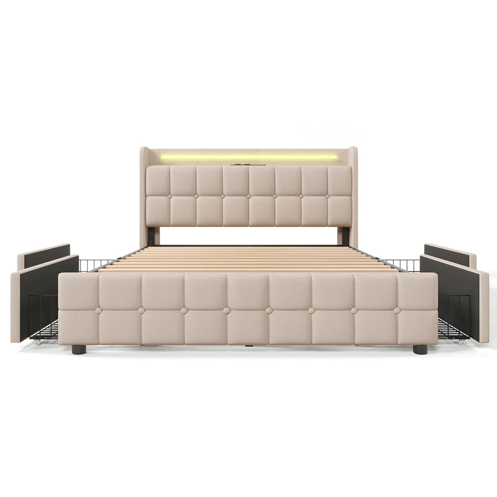 Letto imbottito 140x200 cm - Xylo - USB LED 4 cassetti