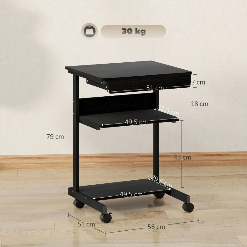 SCRIVANIA PC Compatta 56x51 cm Nera con cassetto e ripiani