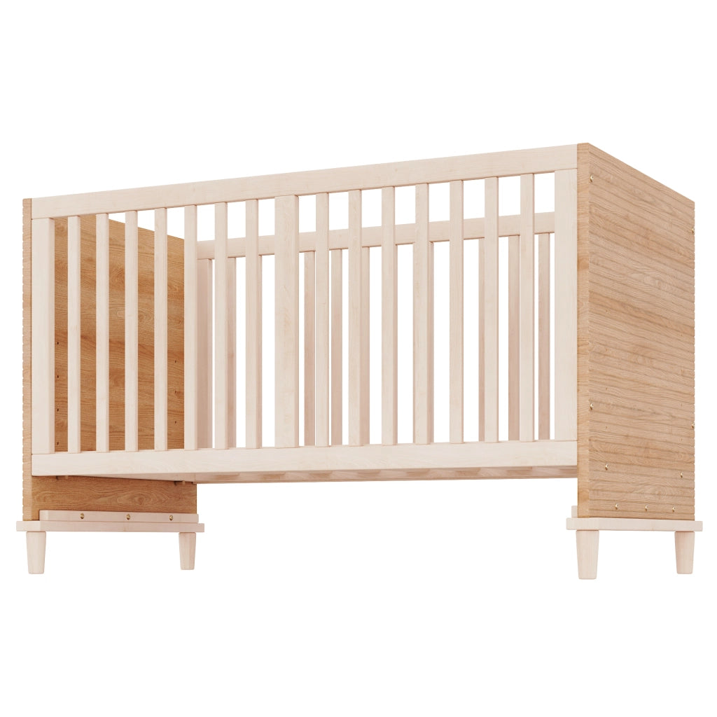 Lettino per bambini con rete a 5 altezze regolabili, struttura in legno massello e MDF, colore naturale, 144 x 74 x 87 cm