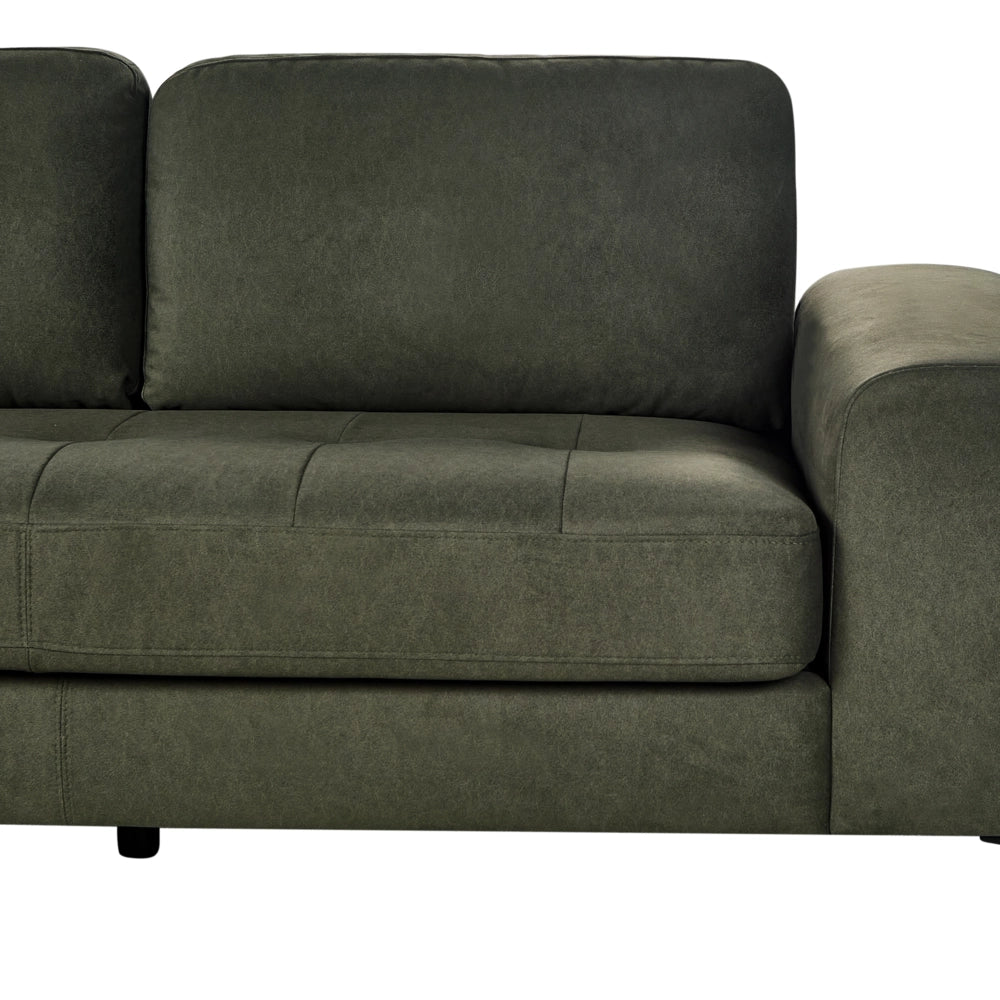 Divano angolare moderno a L con gambe in metallo e velluto verde scuro lato destro soggiorno minimalista