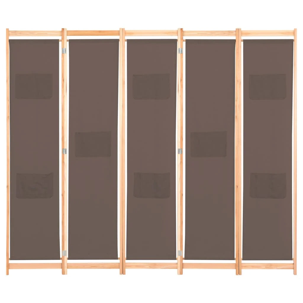 Divisorio divisorio mobile decorativo 5 pannelli marrone 200 x 170 x 4 cm tessuto 0802089