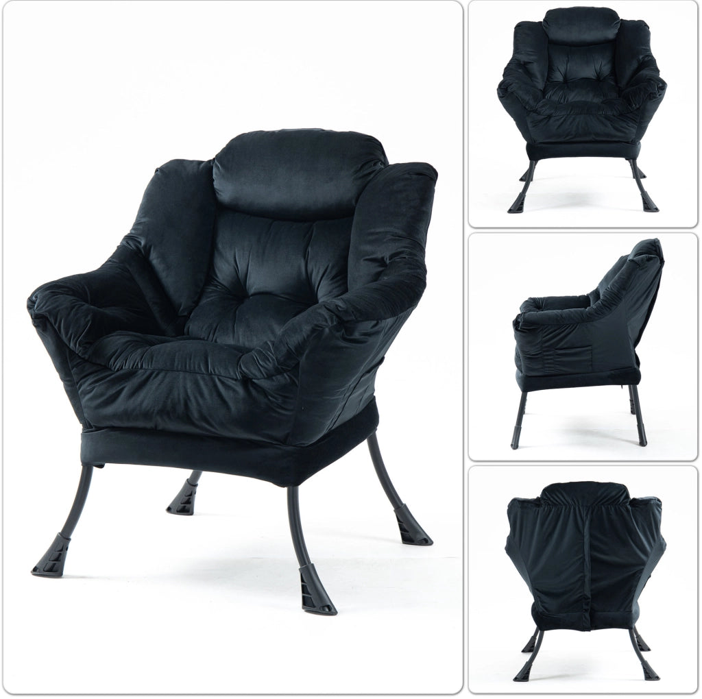 Poltrona relax 81x95 cm in metallo nero con tasca laterale per salotto e balcone