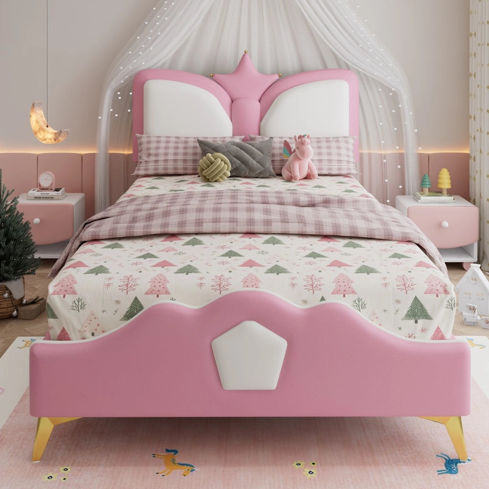 Letto Imbottito Singolo per Bambini con Testiera a Corona ¨C MINIMAL ¨C Rosa e Bianco, 90x200