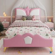Letto Imbottito Singolo per Bambini con Testiera a Corona ¨C MINIMAL ¨C Rosa e Bianco, 90x200