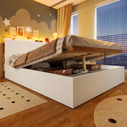 LETTO contenitore idraulico 140x200 cm pino bianco/naturale con USB Type-C e LED