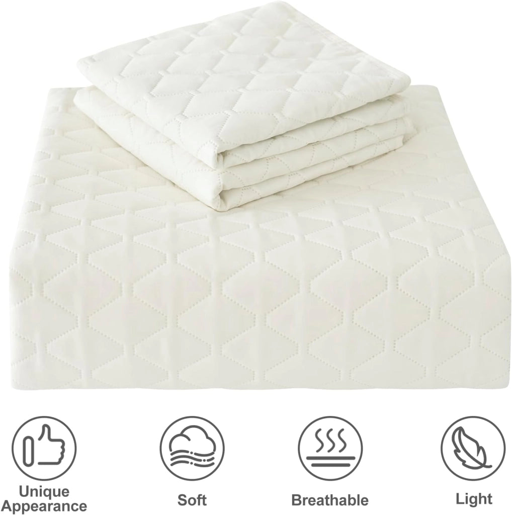 Copriletto 200x220 cm Beige, Trapunta in 3 Pezzi, con 2 Federe Cuscini da 50x70 cm, Coperta Leggera con Motivi a Rombi ad Ultrasuoni, per Camera da Letto, Divano