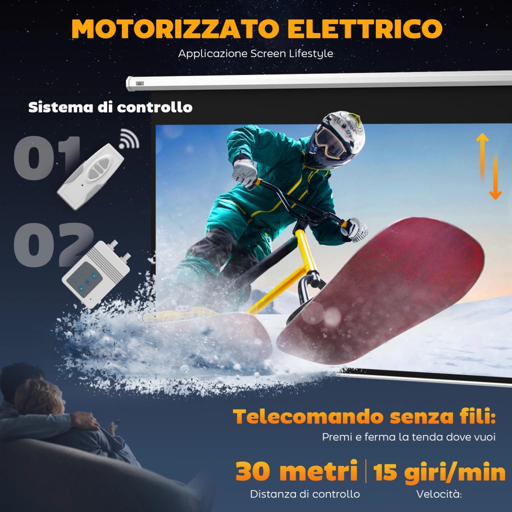 Schermo Motorizzato per Proiettore 100' 16:9 ¨C Xylo ¨C Bianco 251x168 cm con Telecomando