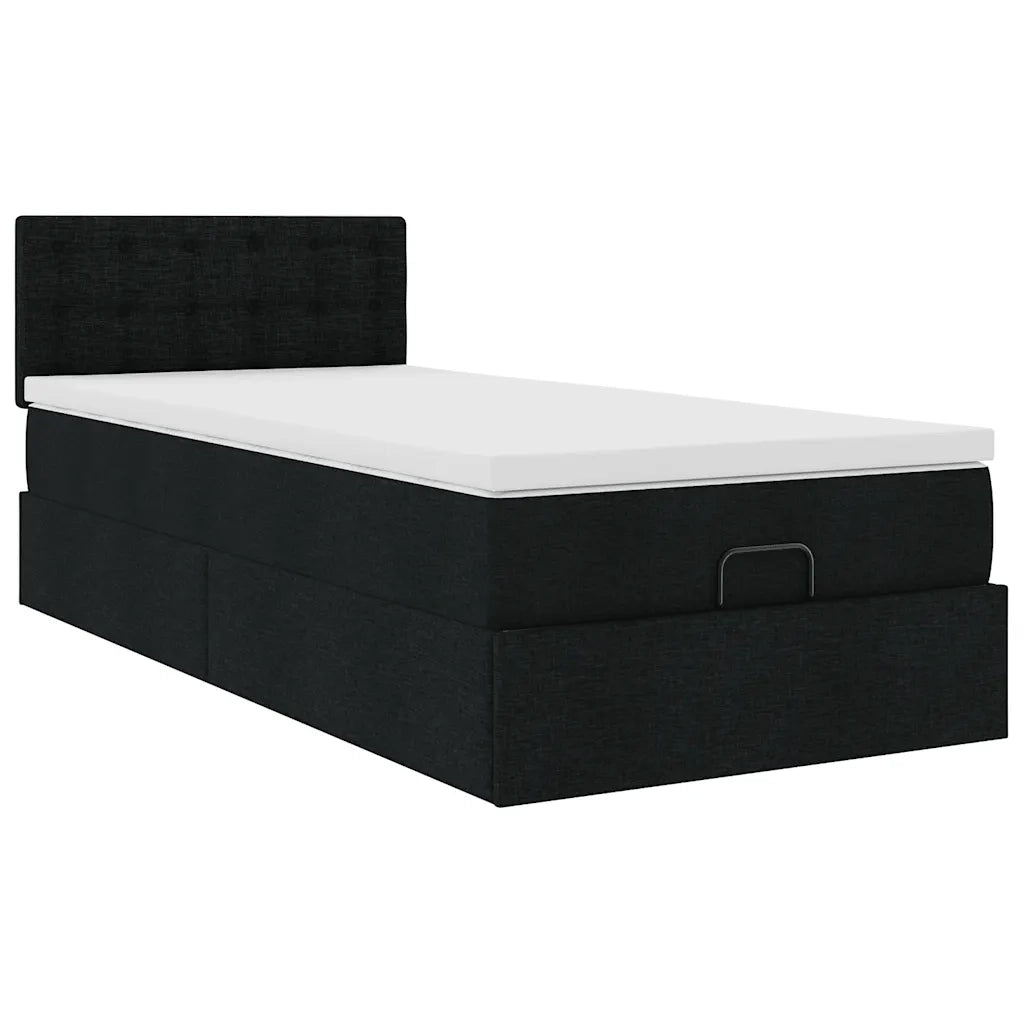 Struttura Letto Pouf con Materasso Nero 90x190 cm in Tessuto 3311589