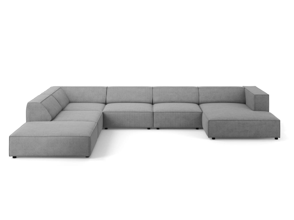 Cosmopolitan Design - Divano panoramico sinistro "Arendal" 7 posti in ciniglia con effetto a coste grigio scuro 