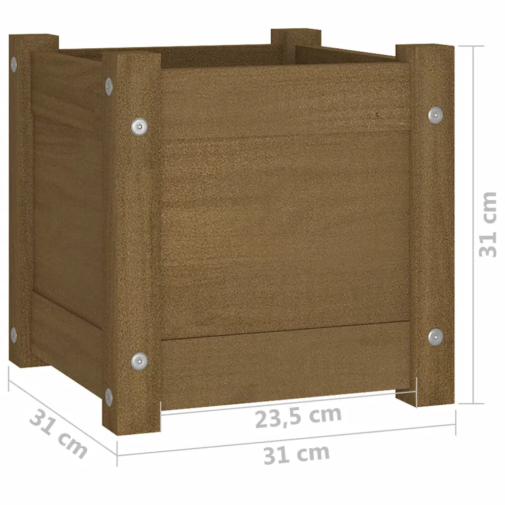 Fioriera | Cassetta per fiori | Vaso Giardino Marrone Ambra 31x31x31 cm Legno Massello Pino