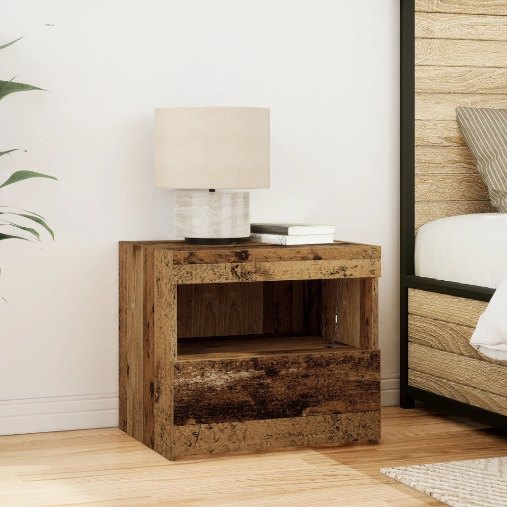 Armadi Laterali  con Luci LED 2 pezzi Legno Vecchio 50x40x45 cm