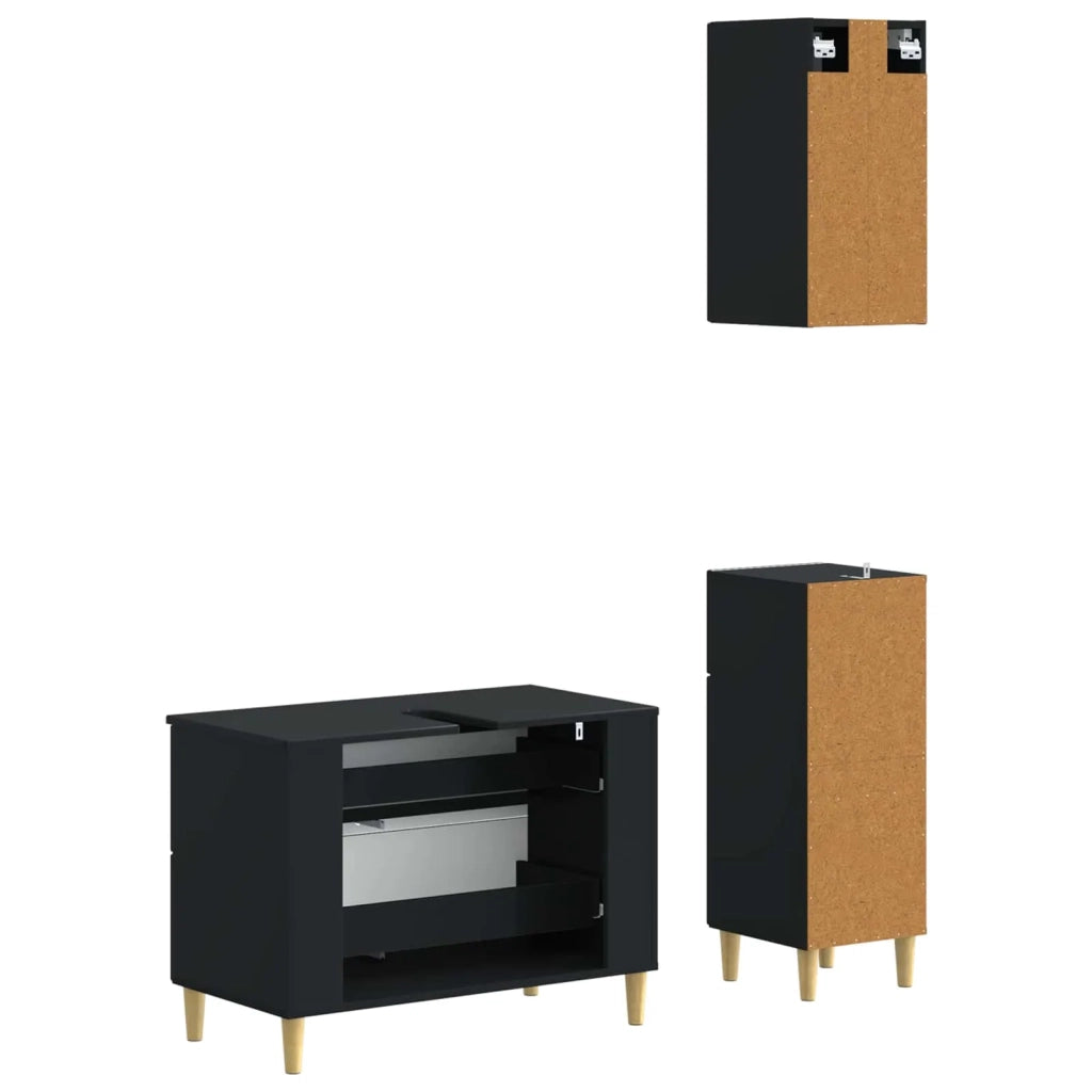 Set di armadietti da bagno in 3 pezzi DELFT Nero 3417784