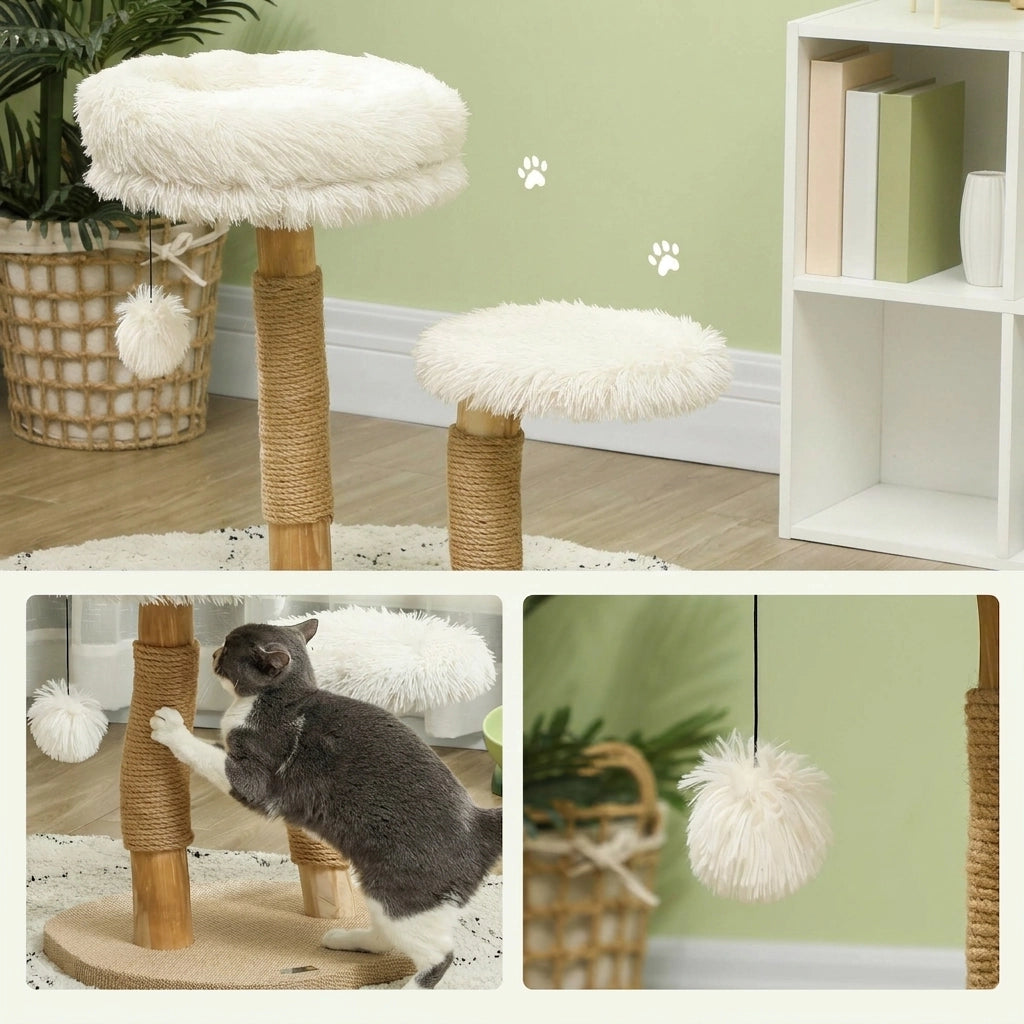 Albero per Gatti in Legno con Tiragraffi e Pallina; 61;5 cm; Bianco