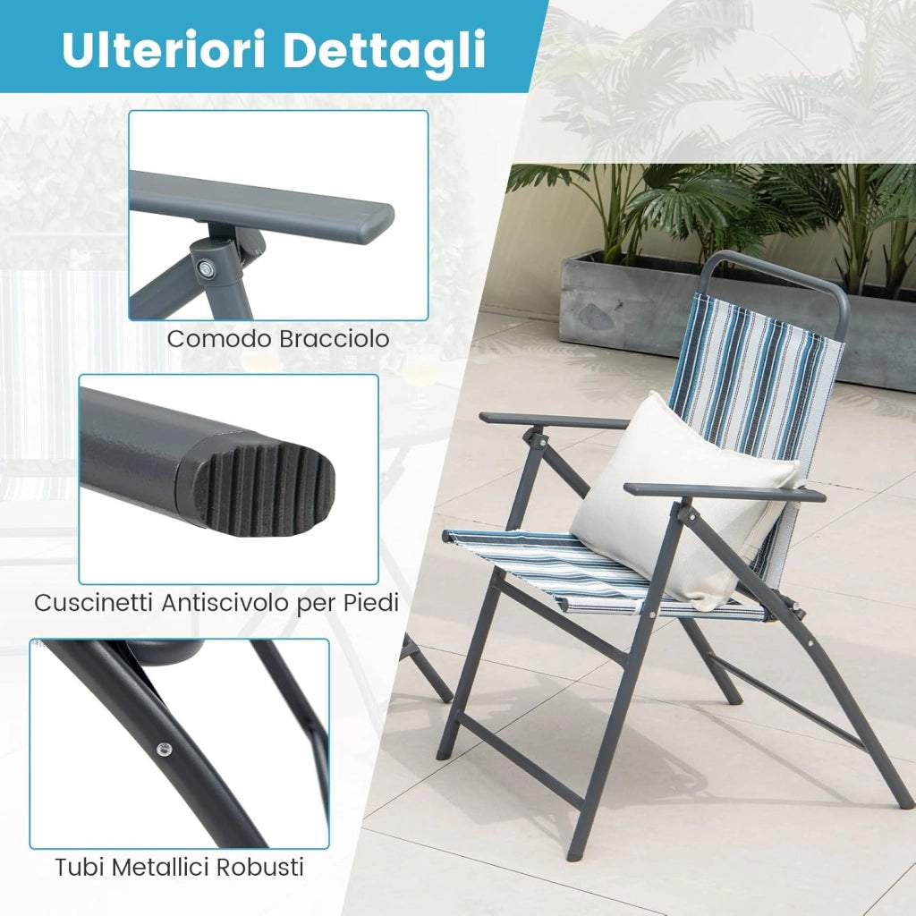 Set Tavolo e Sedie da Giardino Pieghevoli 3 Pezzi, Set Mobili da Esterno con 2 Sedia in Textilene e Tavolino Rotondo in Vetro Temperato, Salottino da Esterno Giardino Balcone