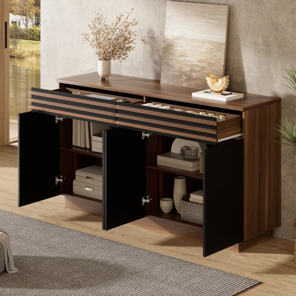 Credenza con 2 cassetti e 4 ante con ripiani regolabili per soggiorno; sala da pranzo e cucina; 150×40×85 cm
