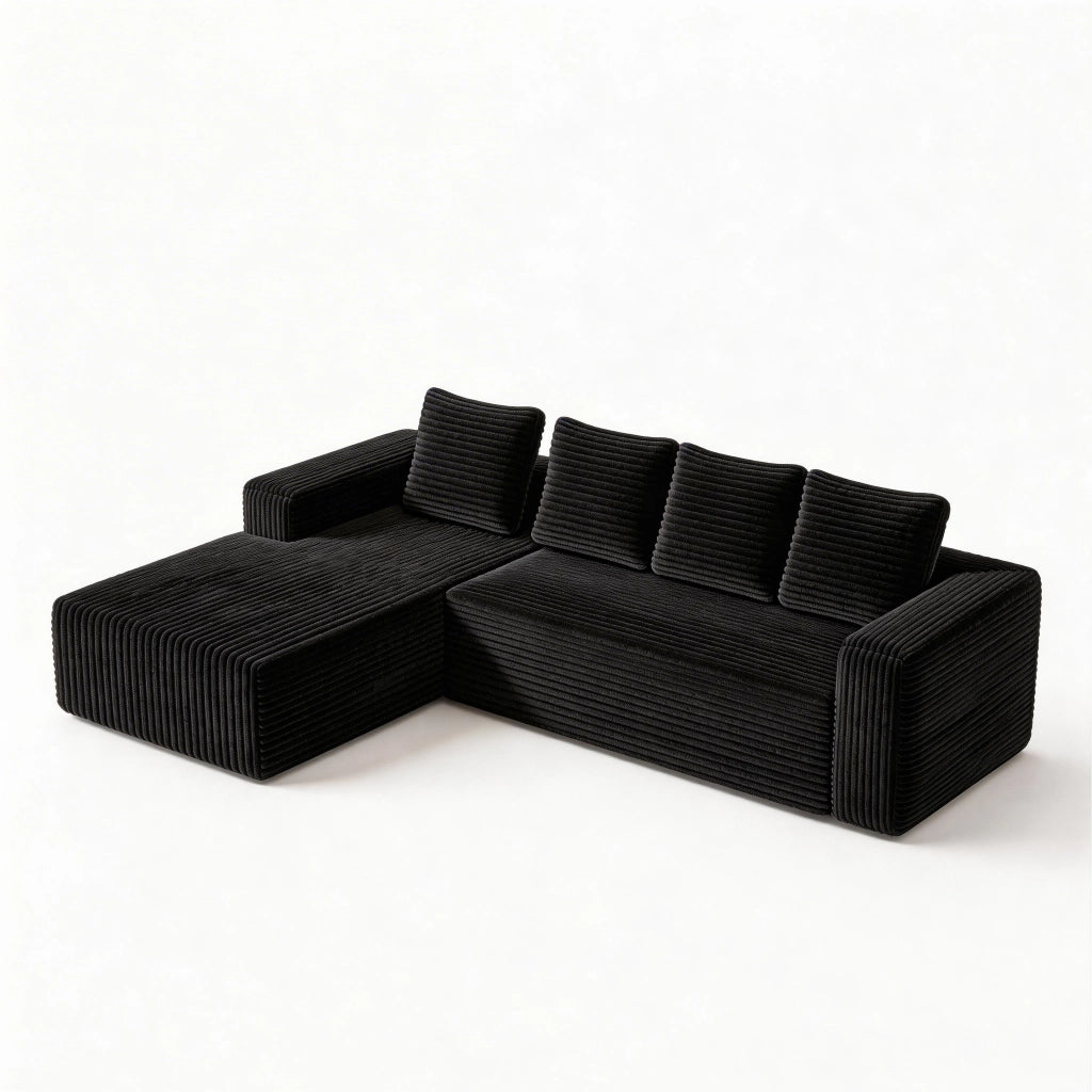 Divano modulare con chaise longue reversibile - seduta profonda in corduroy - nero