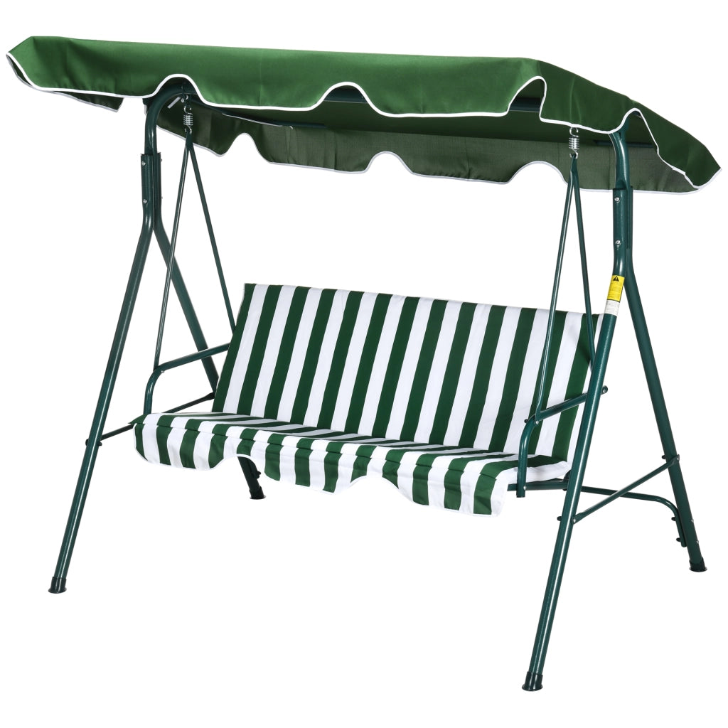Dondolo da Giardino 3 Posti in Acciaio e Teslin con Tetto Parasole, 172x110x153 cm, Bianco e Verde