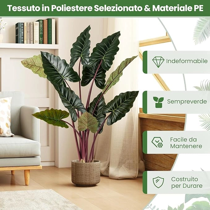 Pianta Artificiale di Taro Arcobaleno 160 cm, Finta Pianta in Vaso Pre-piantato con 11 Foglie Finte, Steli Flessibili, Albero Decorativo Moderno per Ufficio e Casa