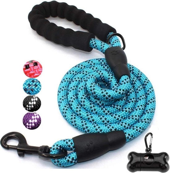 Manubrio Pieno di Piuma e Cavo Riflettente per Cani di Medie e Grandi Taglie (5 Metri Blu)