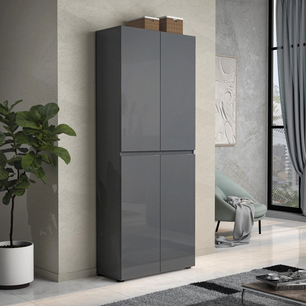 Scarpiera Bellante, Mobile portascarpe, Armadio da ingresso multiuso, Mobiletto per calzature, Made in Italy, 80x34h200 cm, Antracite