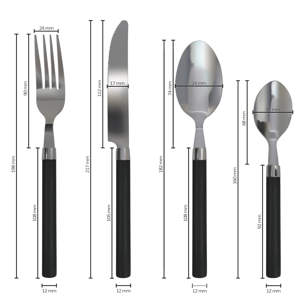 Servizio 24 Pezzi Posate Tavola Acciaio Inox Manici Colorati Tinta Unita Colori Moderni 6x Forchetta Coltello Cucchiaio Cucchiaino Lavabili Lavastoviglie Certificate Contatto Alimenti - Nero