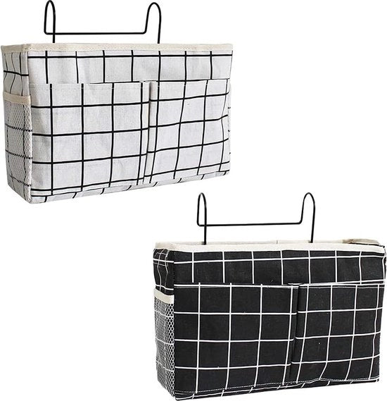 2 set di cesti multifunzionali per letto, organizzatore per letto, cesto per appendere, contenitore per letto alto, comodino, con ganci, per libri, riviste, telecomando, telefono cellulare e simili