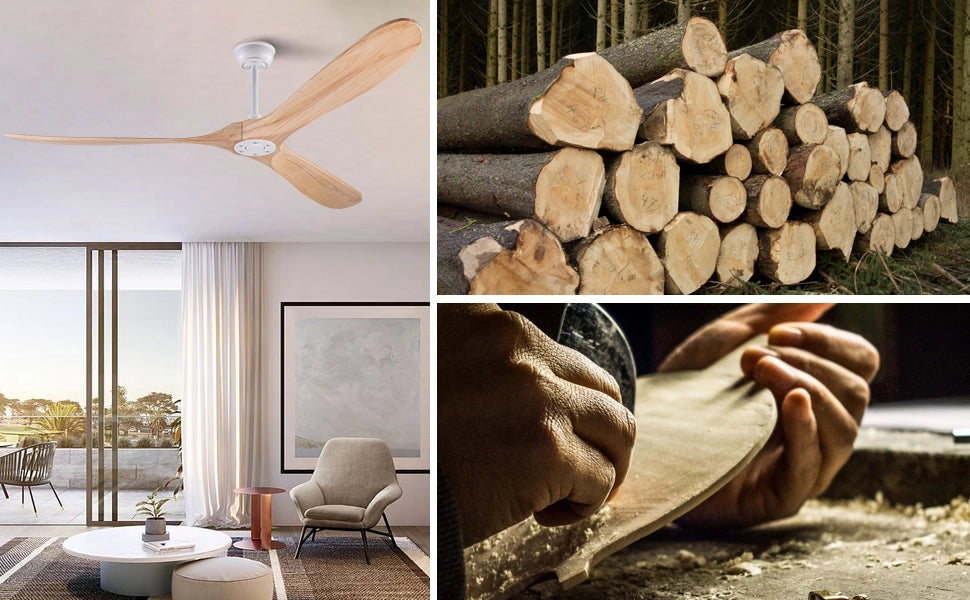Ventilatore da soffitto 70 pollici senza luce, color legno naturale, impermeabile, extra grande, per esterni, motore DC silenzioso reversibile