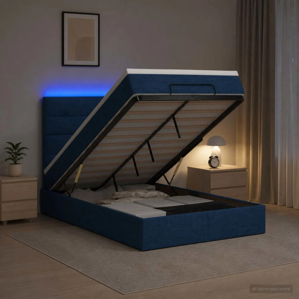 Letto Ottomano con Materasso e LED Blu 120 x 200 cm Tessuto 3458068