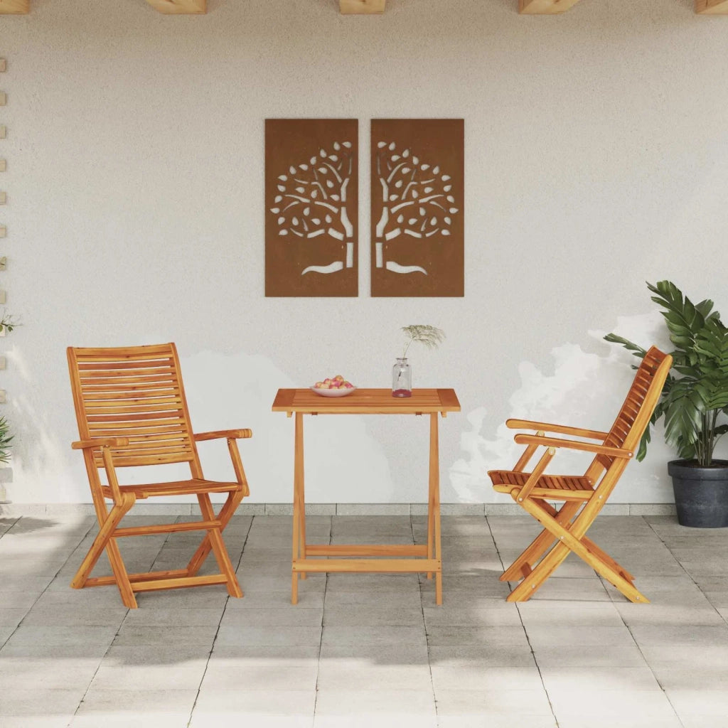 Set Bistro Pieghevole 3 pz | Set Salotto da Giardino Marrone Legno di Acacia Massello