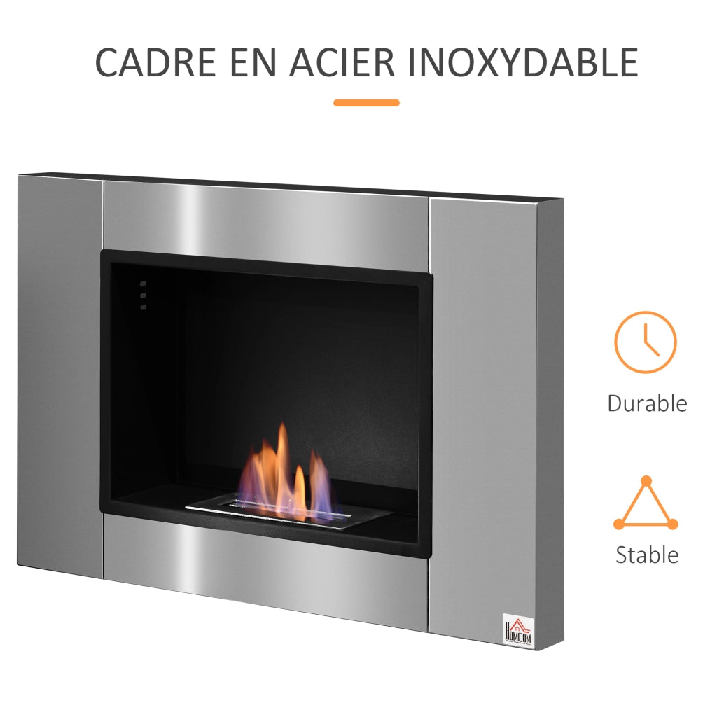 Caminetto bioetanolo murale incassabile 0.9L ¨C zephmum ¨C acciaio inox 80x14x54 cm