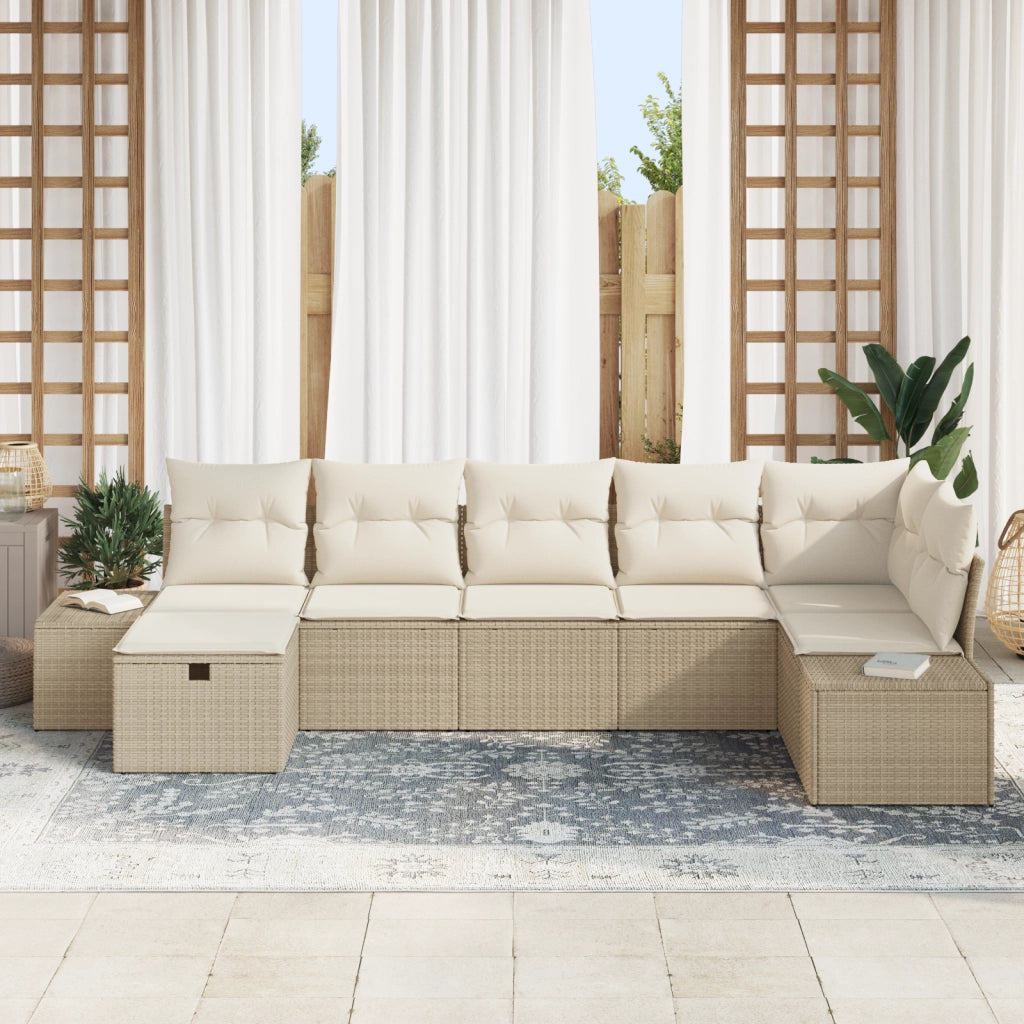 Set Divano da Giardino con Cuscini Beige in Rattan Sintetico