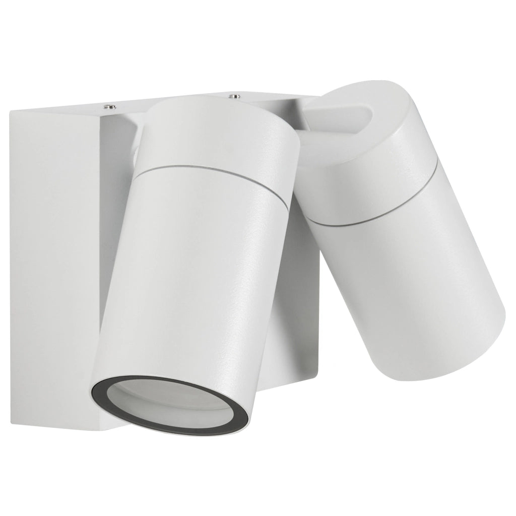 Lampada da parete per esterni in alluminio bianco con 2 faretti, illuminazione da esterno moderna