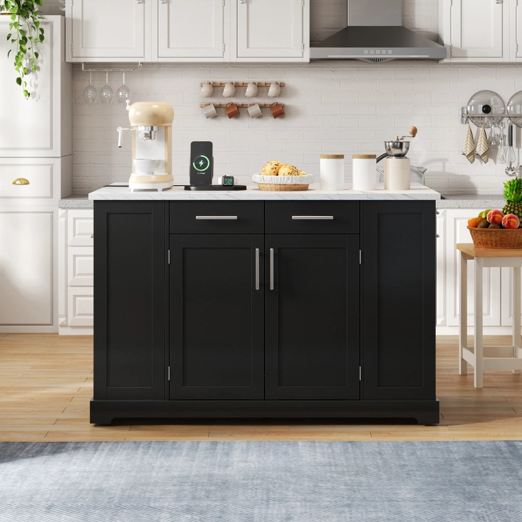 Mobile contenitore con piano ribaltabile; prese e vano rifiuti per cucina in MDF nero 138 x 86 x 92 cm