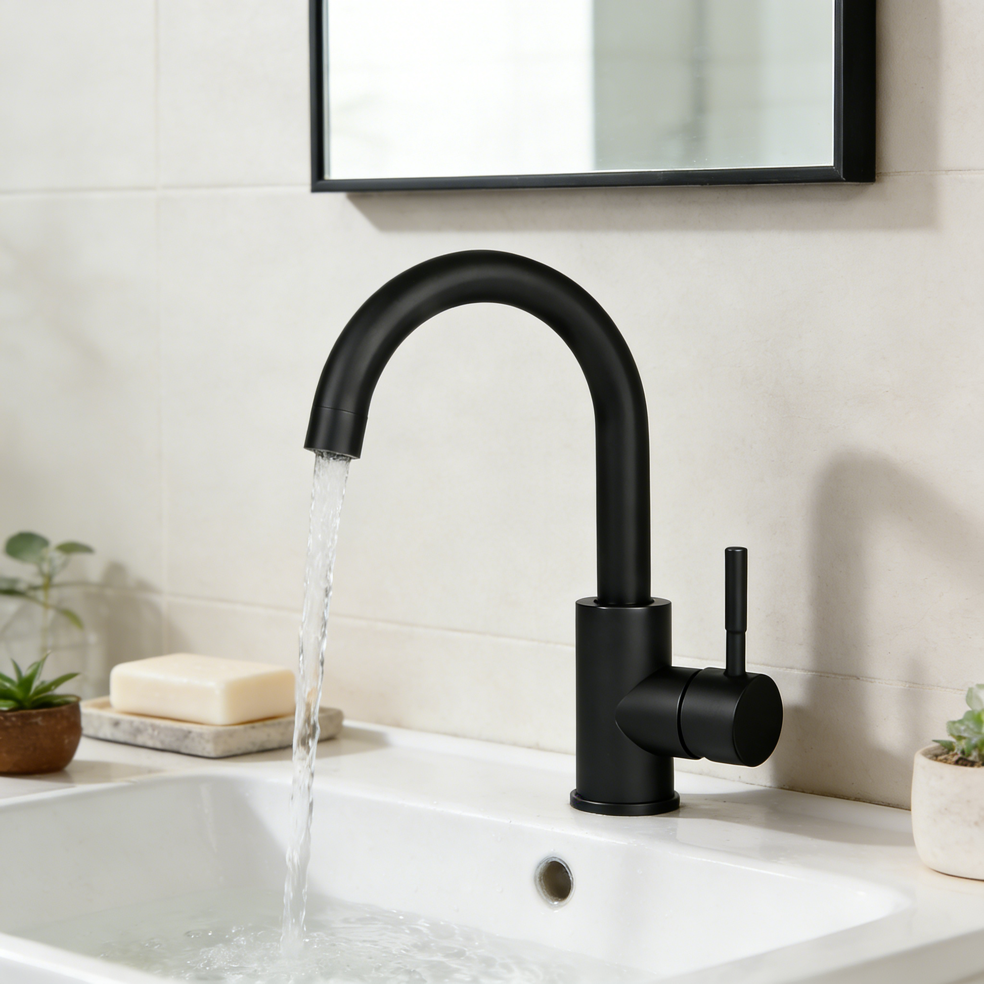 ZMH Rubinetto per bagno nero miscelatore per lavabo girevole a 360° acciaio inossidabile