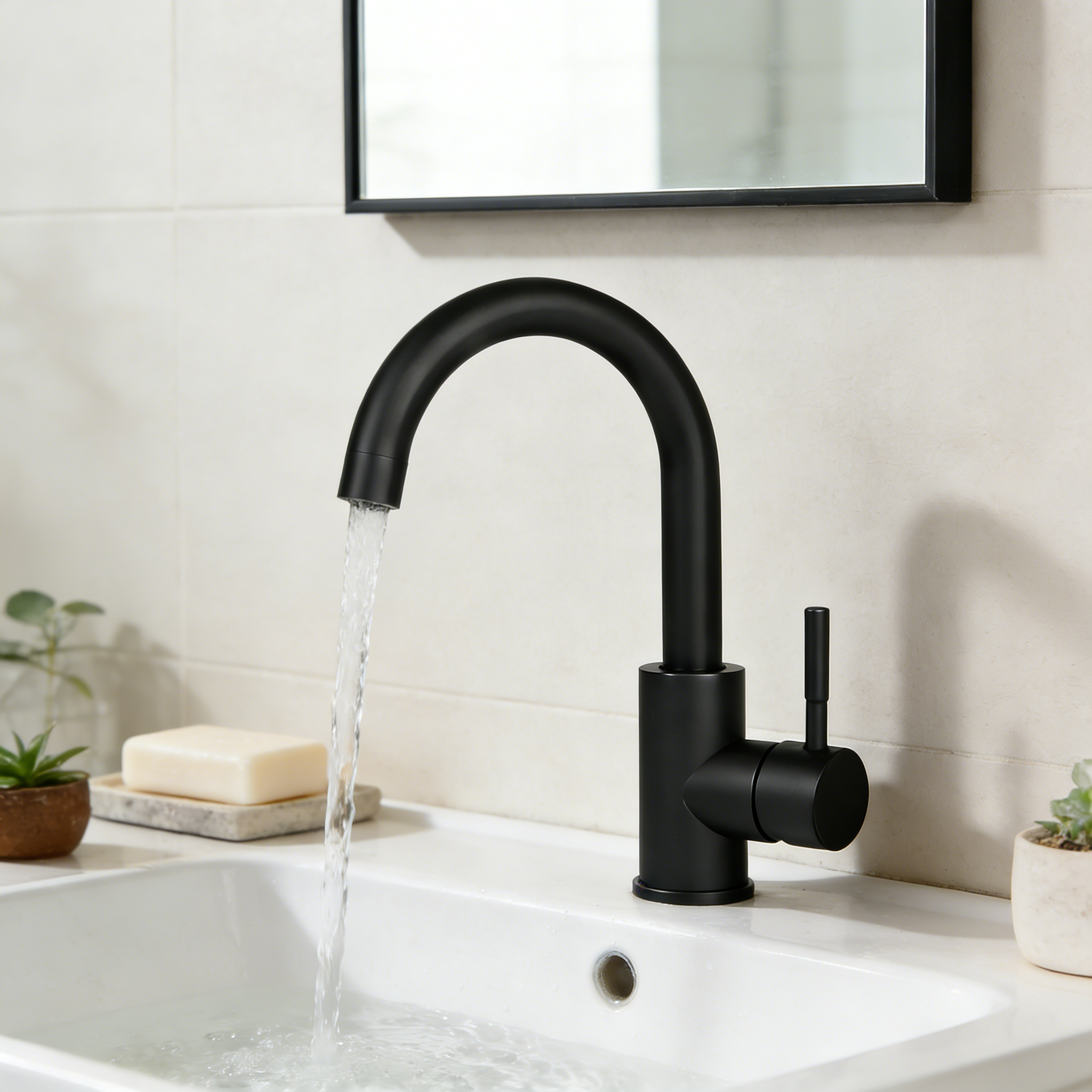 ZMH Rubinetto per bagno nero miscelatore per lavabo girevole a 360° acciaio inossidabile