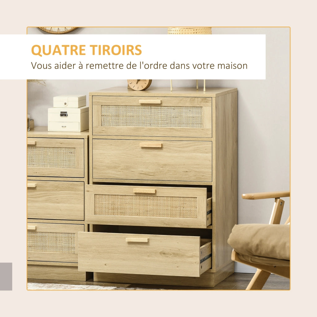 Cassettiera design in rattan con 4 cassetti ¨C zephmum ¨C legno naturale 60x40x80 cm