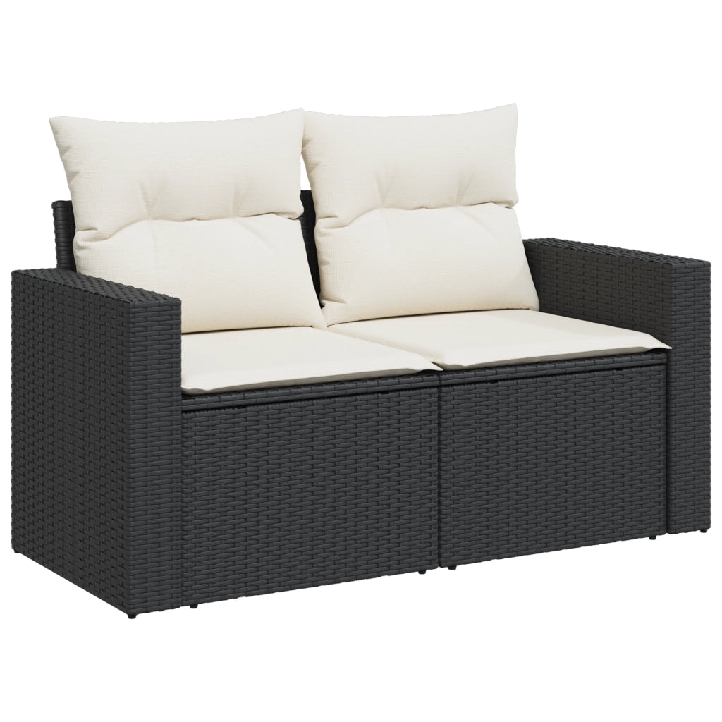 Set 9 Pezzi Divano Giardino con Cuscini Nero Polirattan Acacia