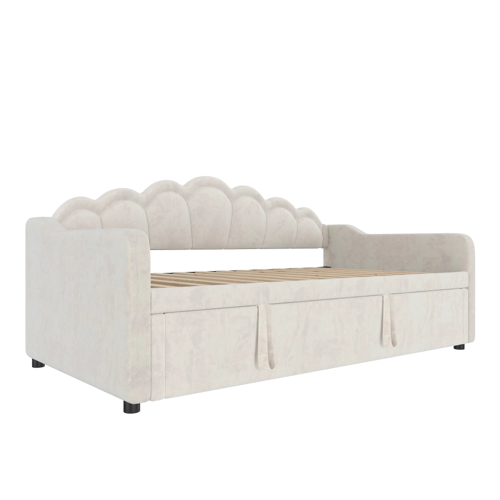 Divano letto singolo trasformabile; 90x200 cm; letto estraibile e LED multicolore; velluto e MDF; rosa
