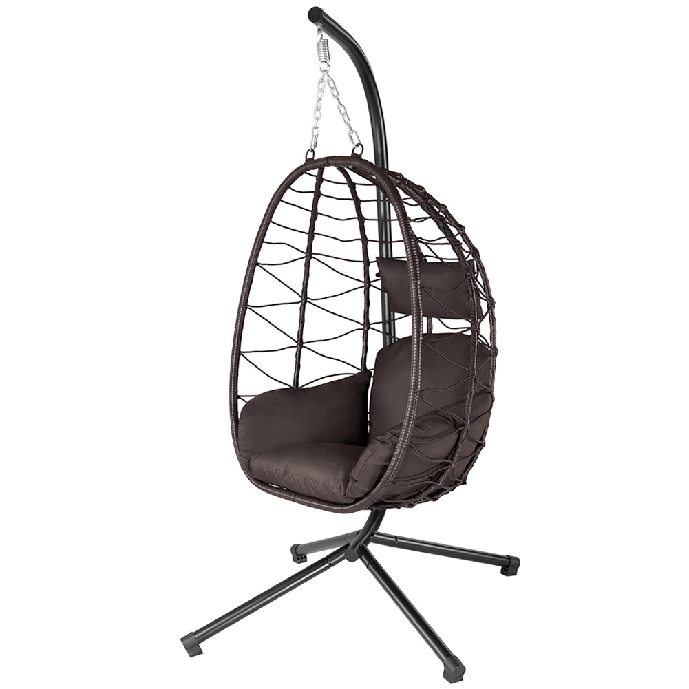 Poltrona Sospesa Giardino Sedia Dondolo Amaca pendolo in Rattan Metallo Marrone