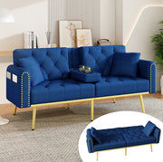 Divano letto 2 posti in velluto blu con schienale reclinabile