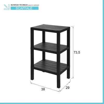 Scaffale bagno 3 ripiani nero effetto legno in kit montaggio Buzz